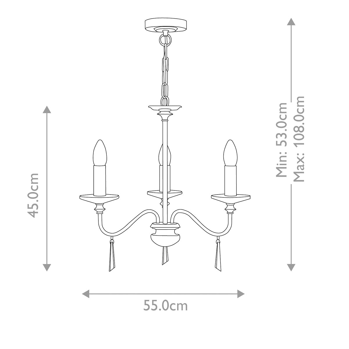 Elstead Finsbury Kronleuchter Nickel – Massskizze