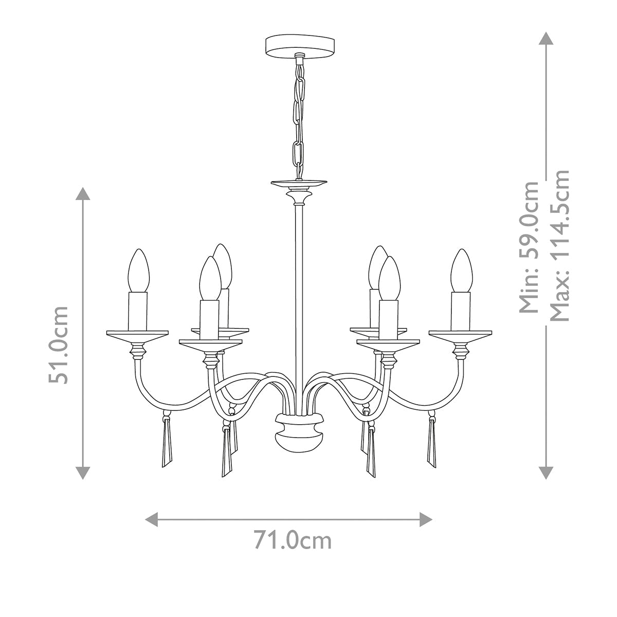 Elstead Finsbury Kronleuchter Nickel – Massskizze