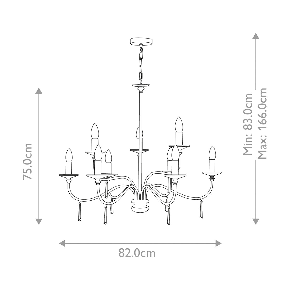 Elstead Finsbury Kronleuchter Nickel – Massskizze
