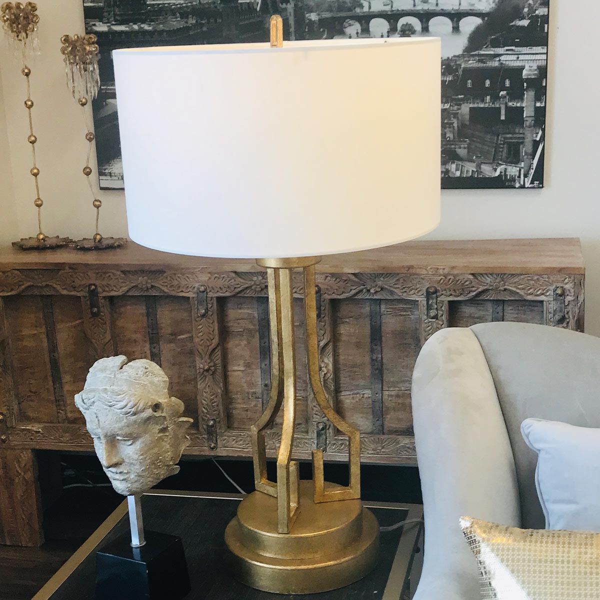 Elstead Lemuria Tischlampe Gold, Elfenbein – Detailansicht