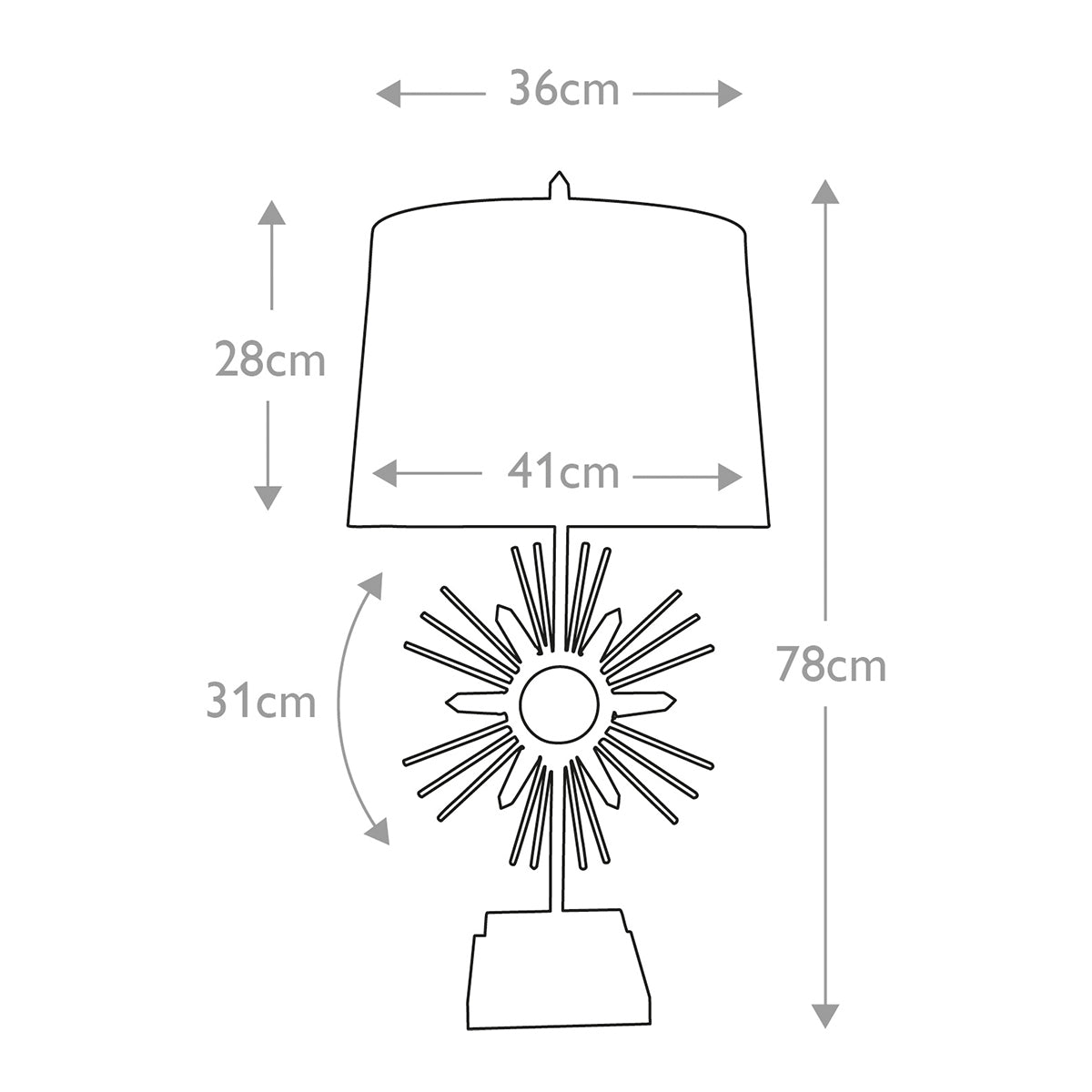 Elstead Sun Tischlampe Gold, Creme – Massskizze