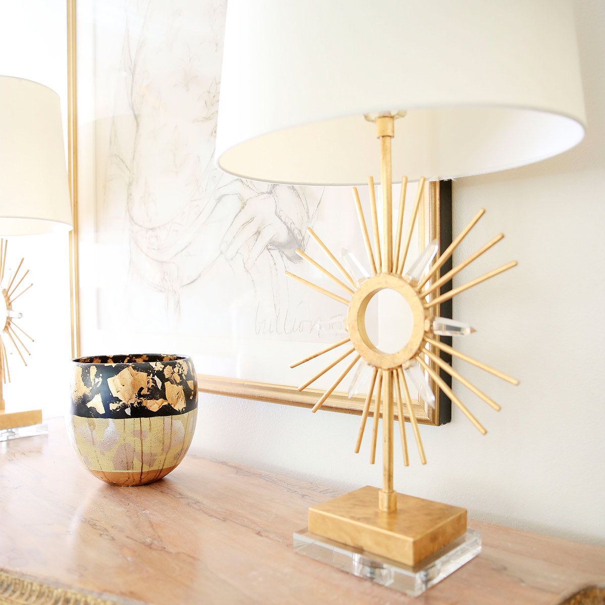 Elstead Sun Tischlampe Gold, Creme – Detailansicht