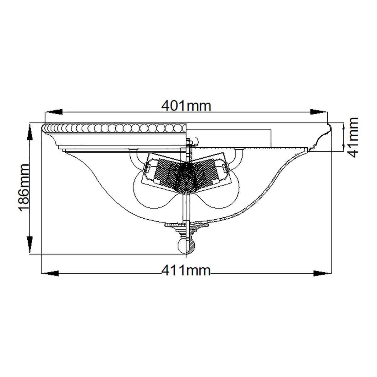 Hinkley Cambridge Deckenleuchte Messing – Massskizze