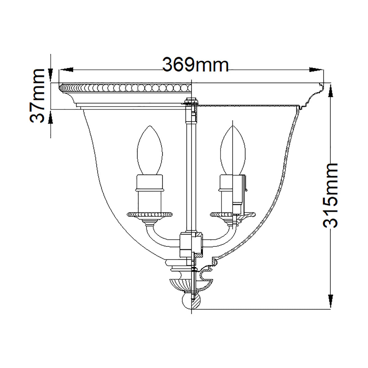 Hinkley Cambridge Deckenleuchte Messing – Massskizze