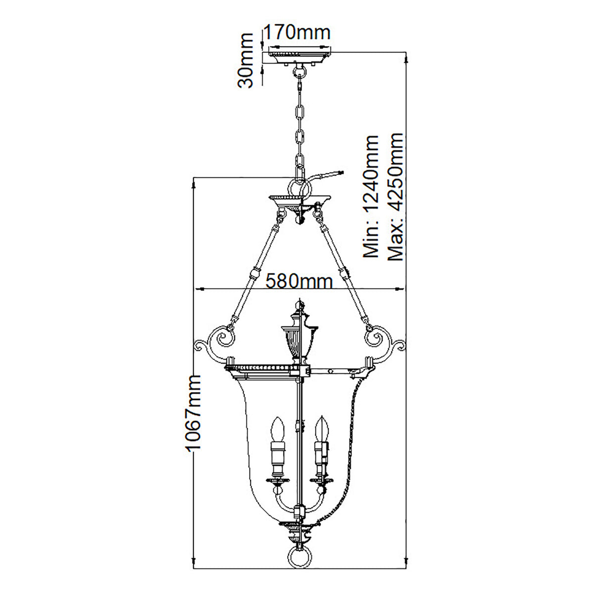 Hinkley Cambridge Pendelleuchte Messing – Massskizze