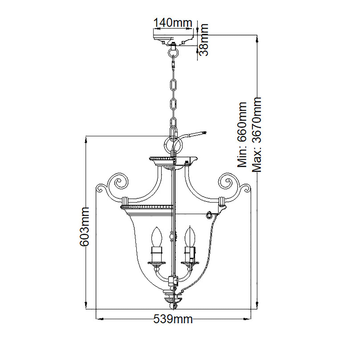 Hinkley Cambridge Pendelleuchte Messing – Massskizze