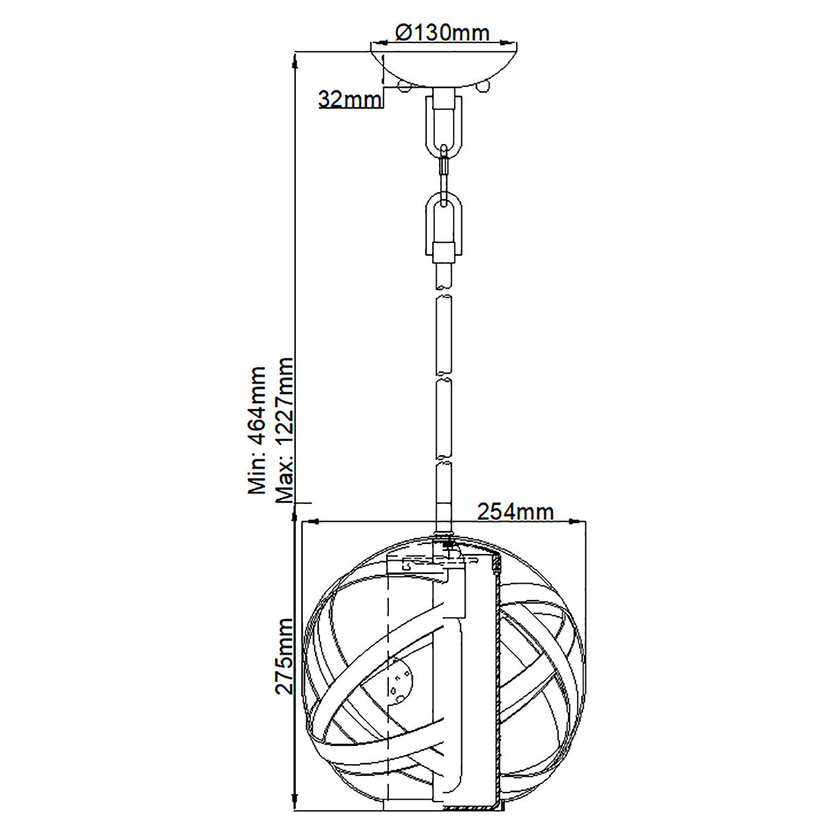 Hinkley Carson Pendelleuchte Vintage Iron – Massskizze