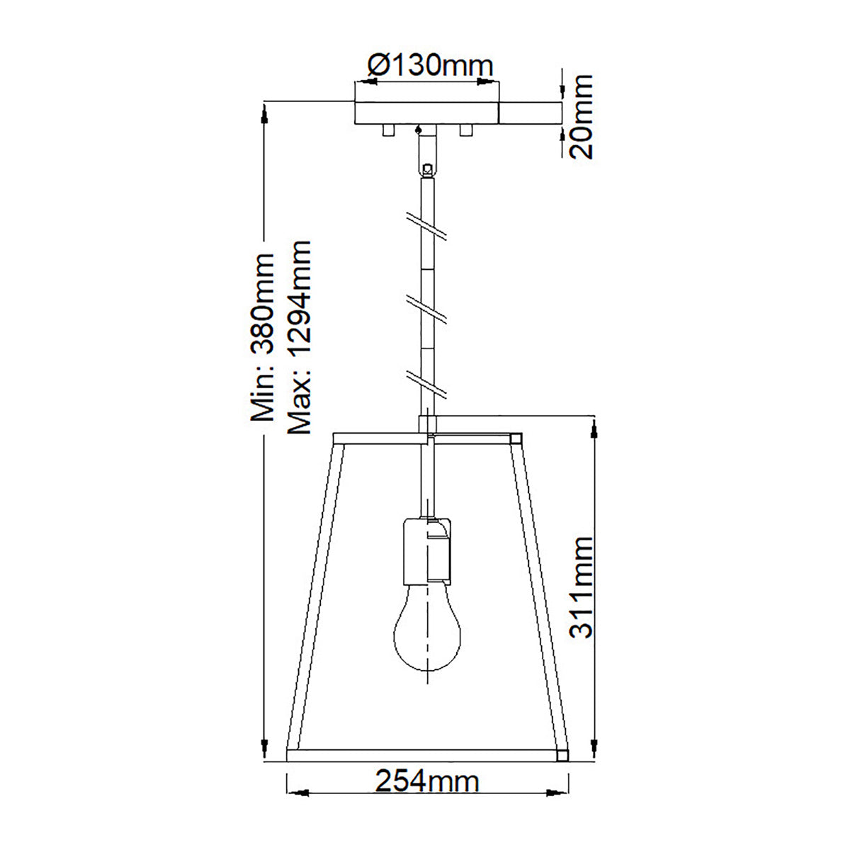 Hinkley Fulton Pendelleuchte Bronze, Messing – Massskizze