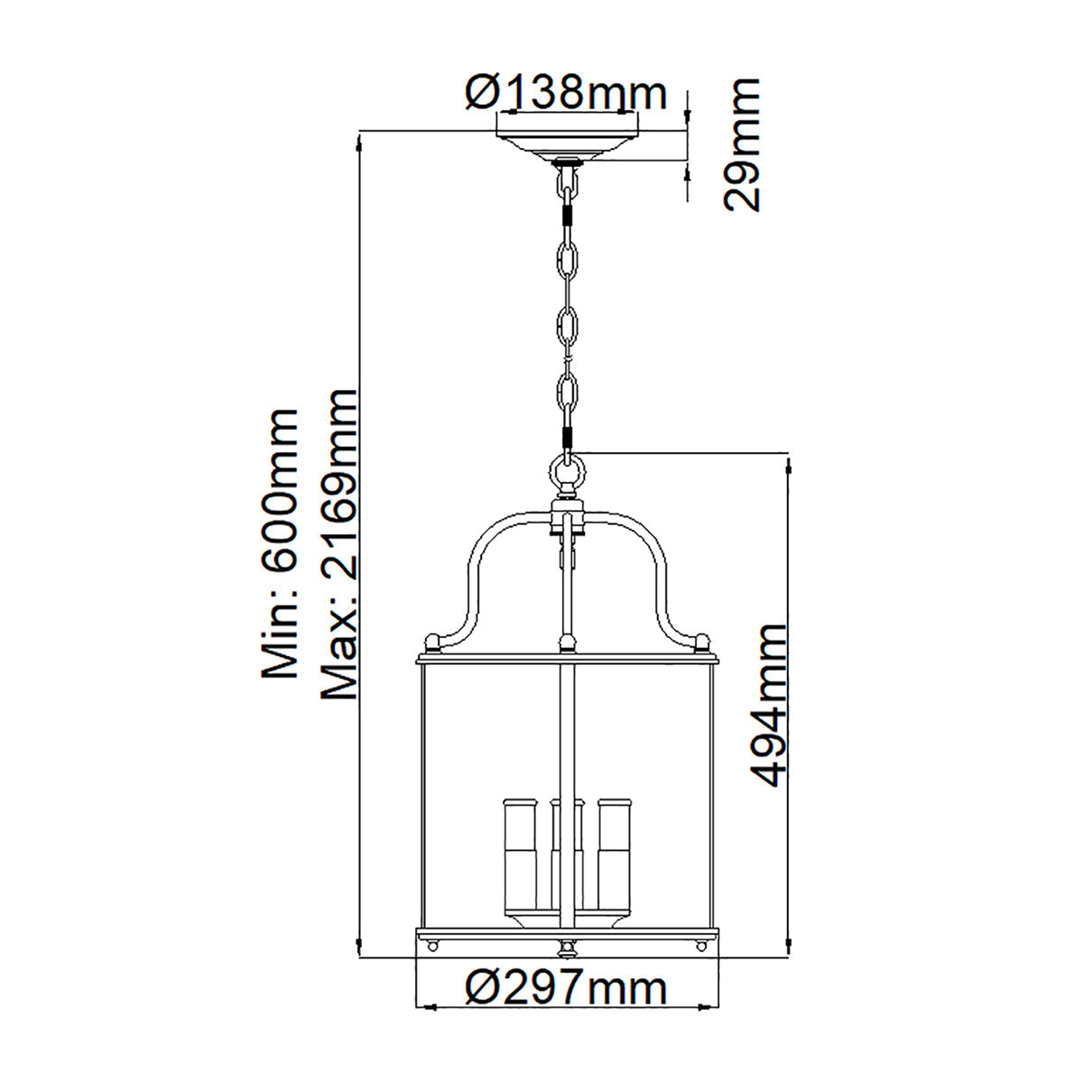 Hinkley Gentry Pendelleuchte Nickel – Massskizze