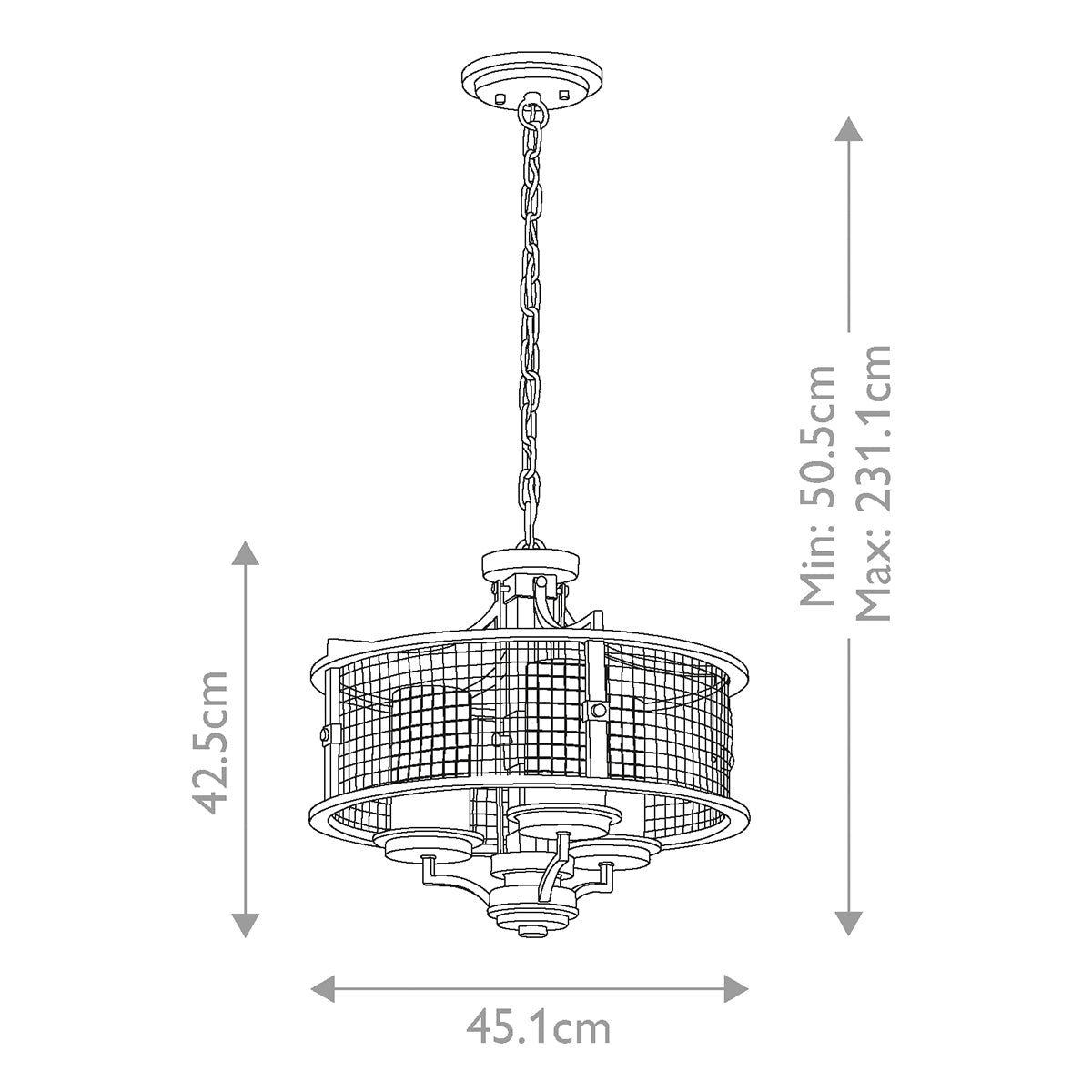Kichler Ahrendale Kronleuchter Anvil Iron – Massskizze