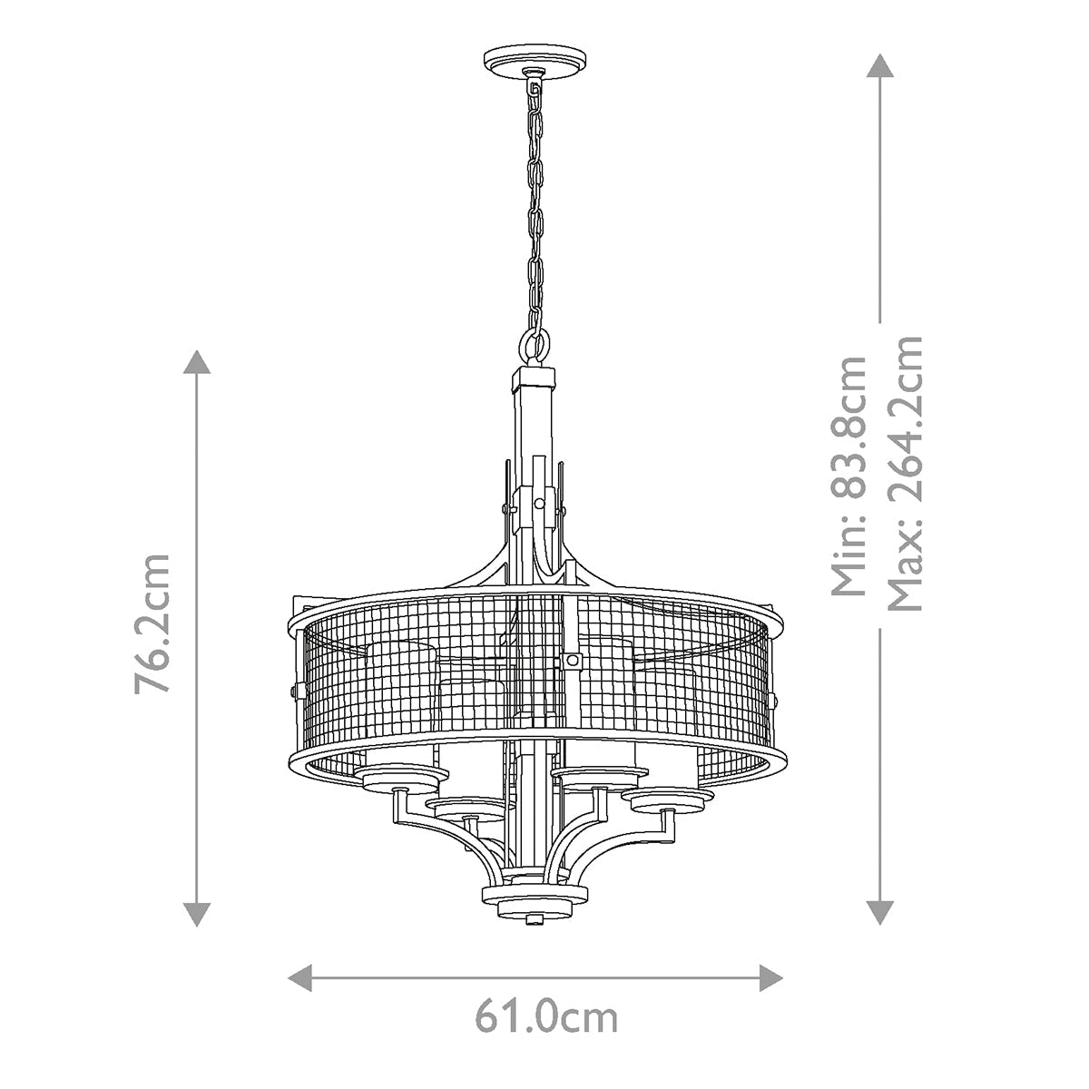 Kichler Ahrendale Kronleuchter Anvil Iron – Massskizze