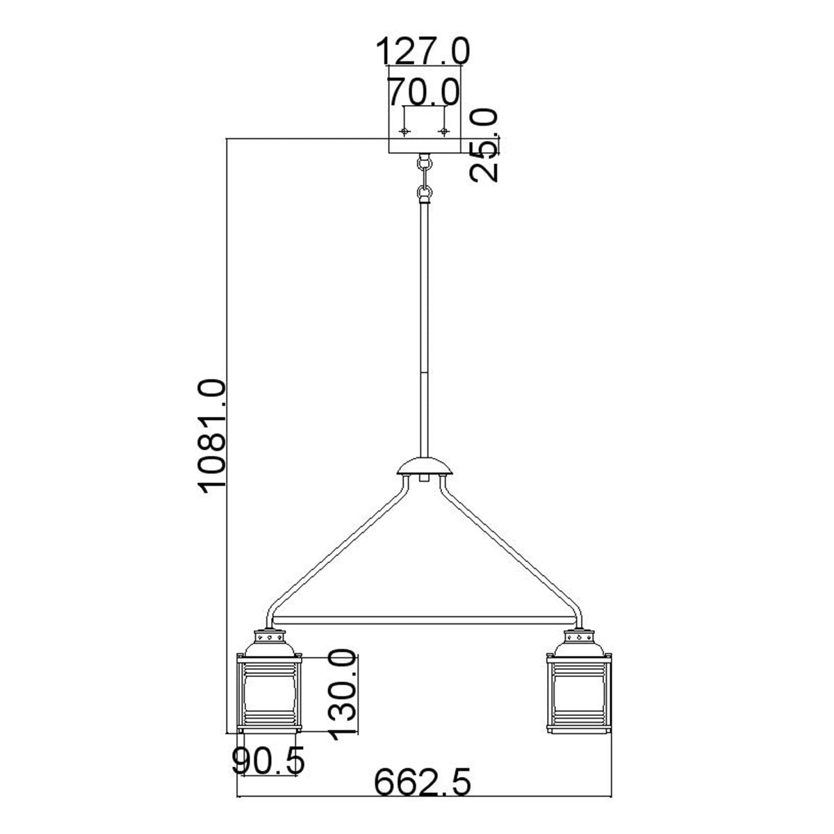 Kichler Ashland Kronleuchter Zink – Massskizze
