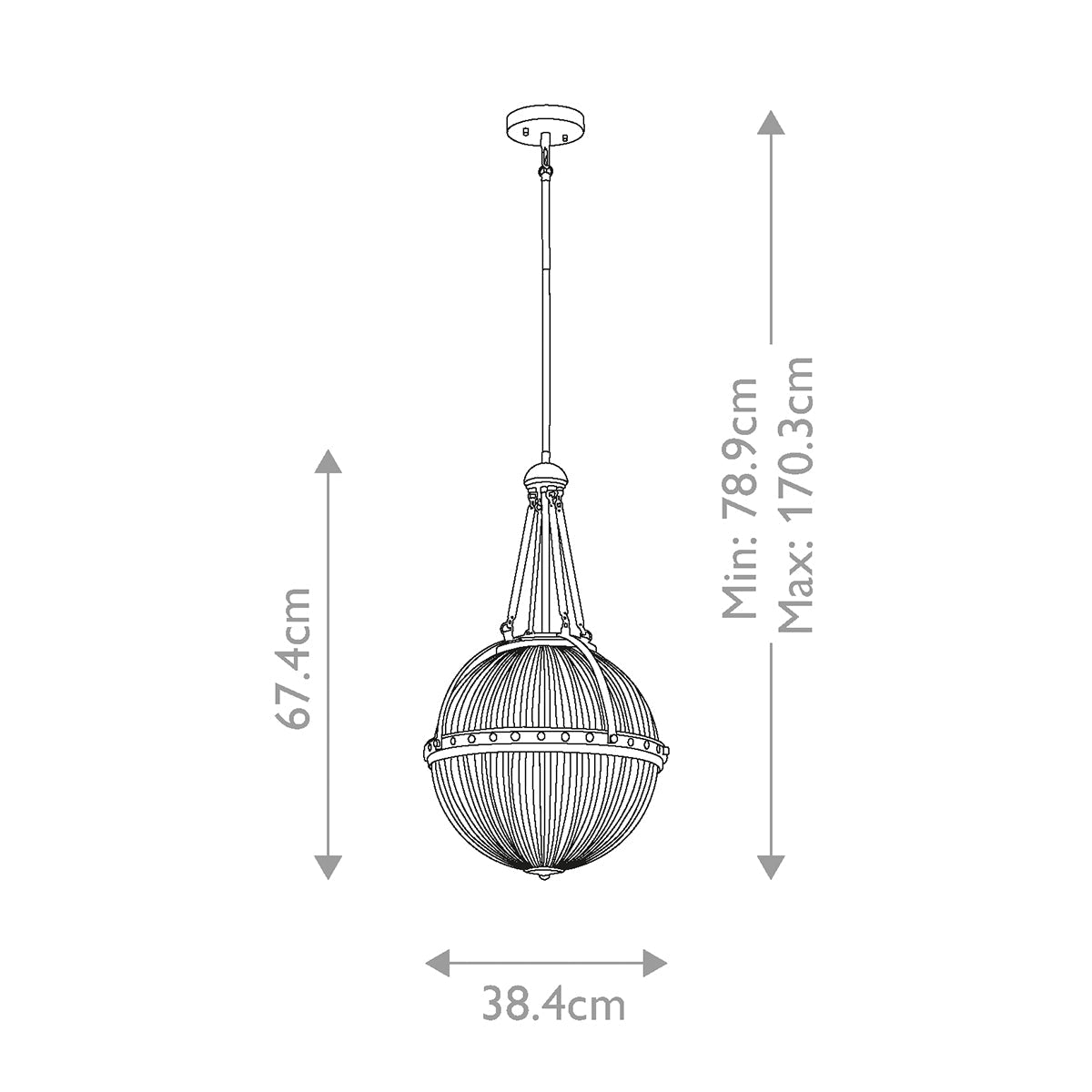 Kichler Aster Pendelleuchte Nickel – Massskizze