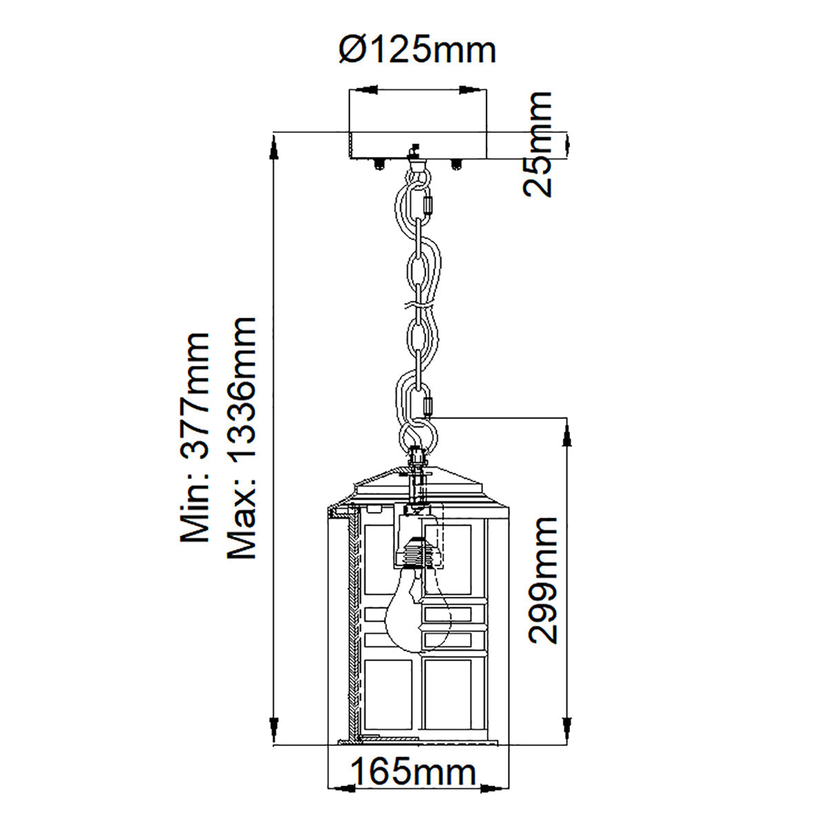 Kichler Beacon Außenleuchte Bronze – Massskizze