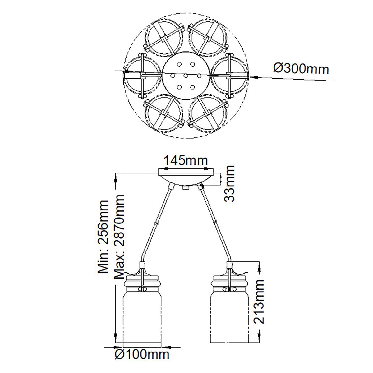 Kichler Brinley Pendelleuchte Bronze – Massskizze
