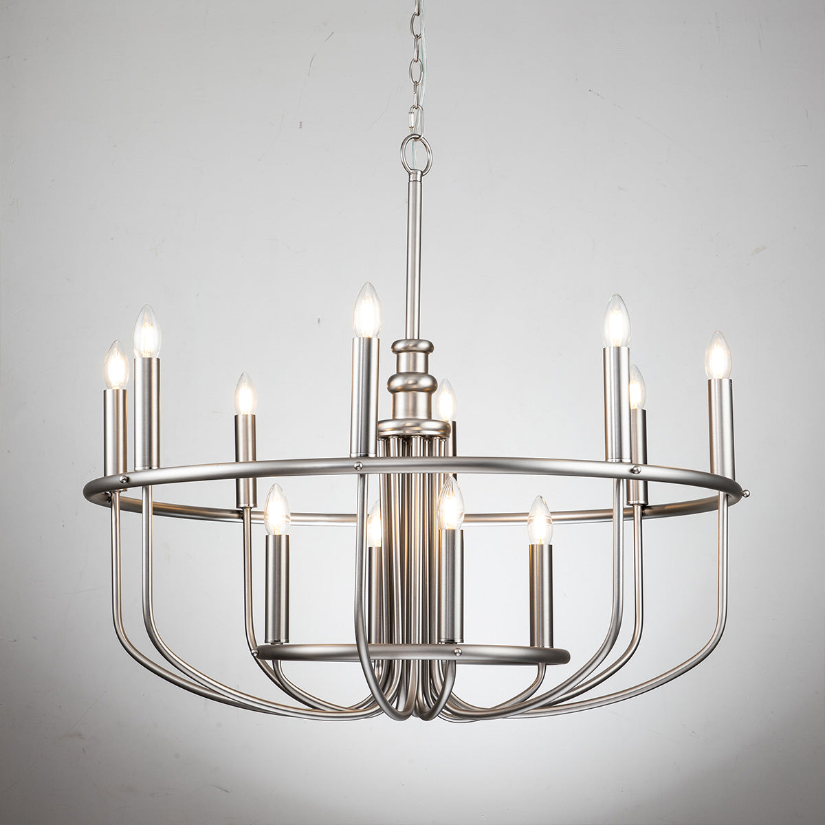 Kronleuchter 'Capitol Hill', B 88.2 cm, Gebürstetes Nickel – Dimmbar