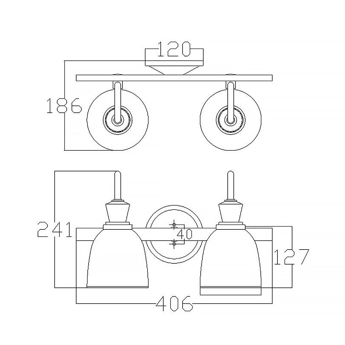 Kichler Cora Wandleuchte Chrom – Massskizze