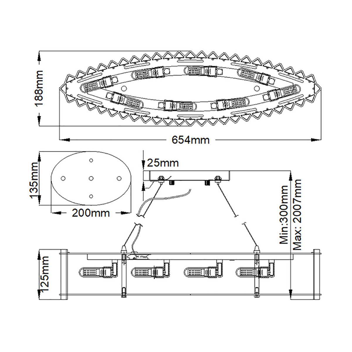 Kichler Crystal Kronleuchter Chrom – Massskizze