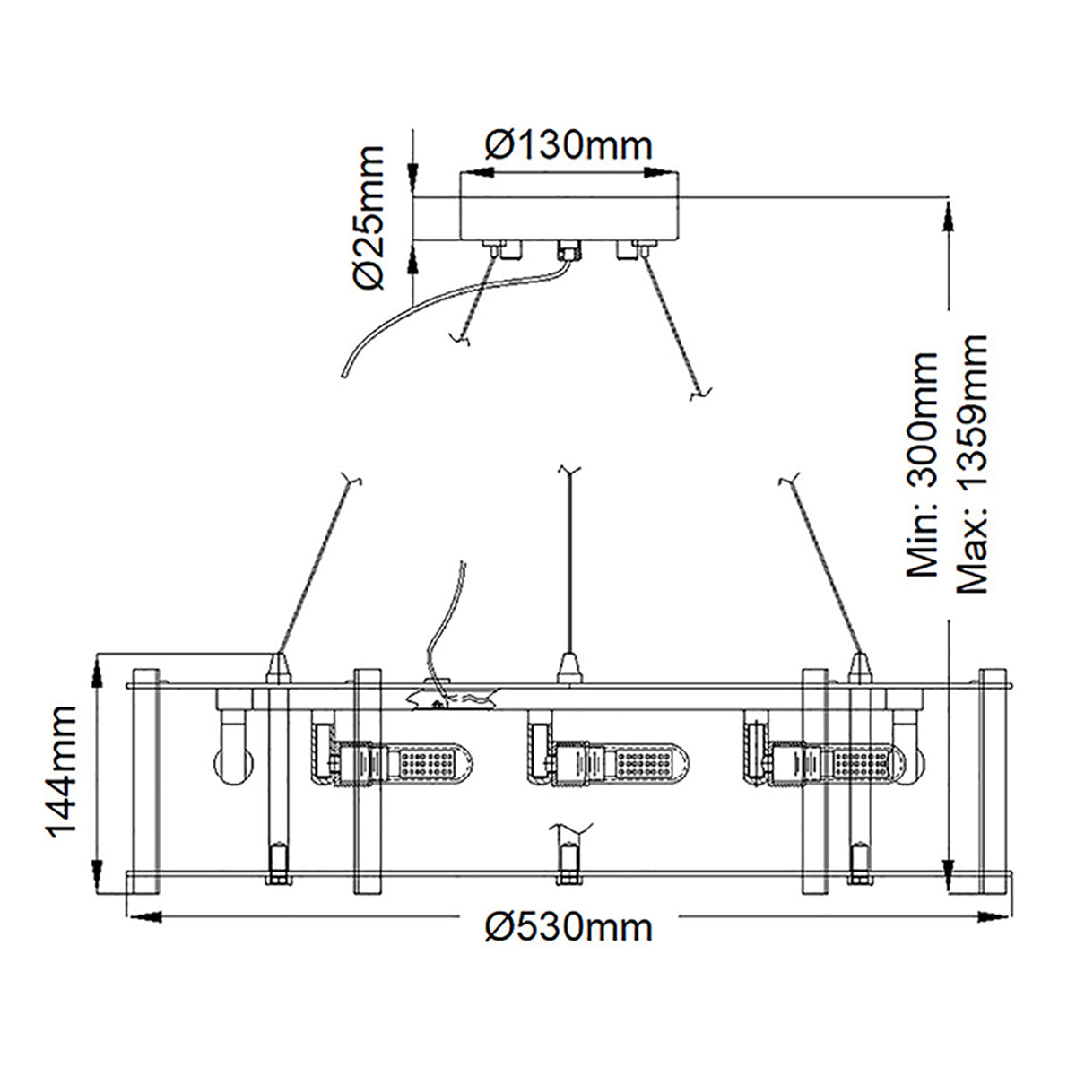 Kichler Crystal Kronleuchter Chrom – Massskizze