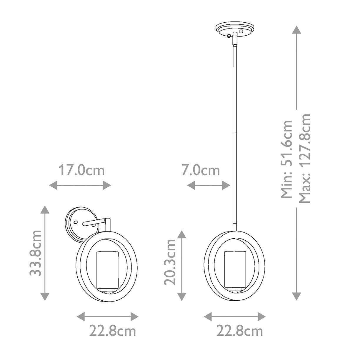 Kichler Grand Pendelleuchte Grau – Massskizze