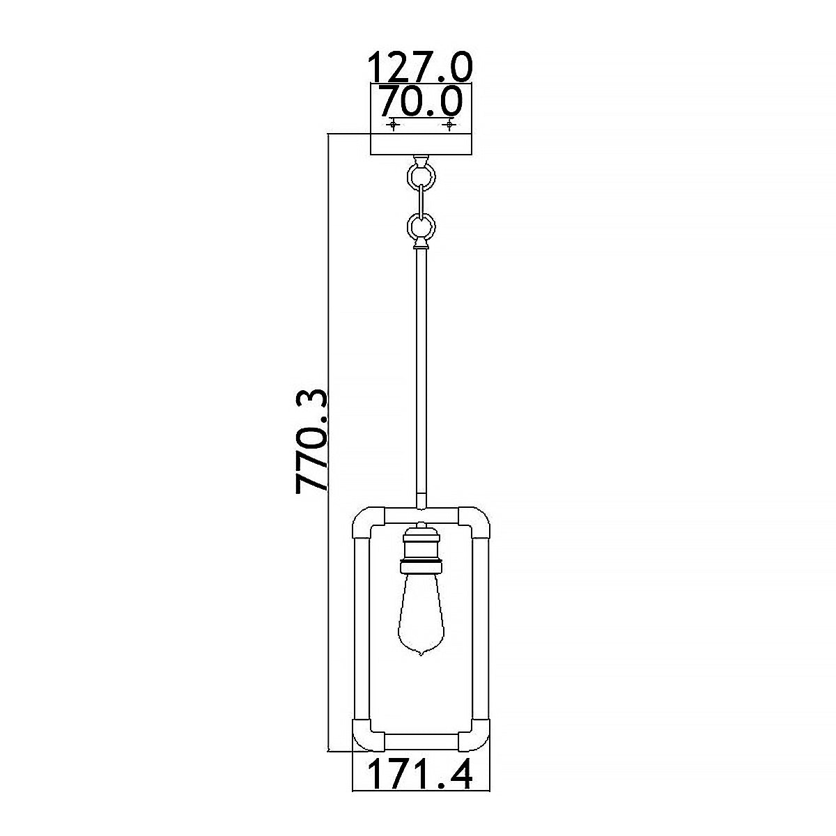 Kichler Imahn Pendelleuchte Schwarz, Messing – Massskizze