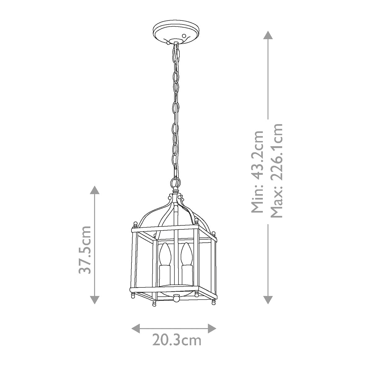 Kichler Larkin Pendelleuchte Nickel – Massskizze