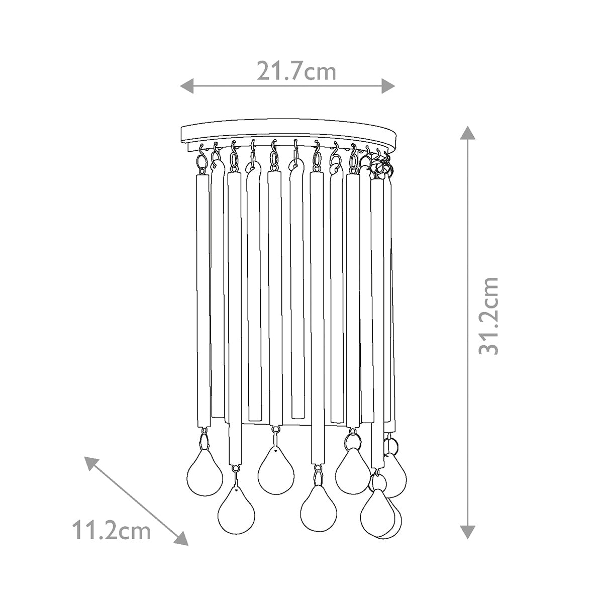 Kichler Piper Wandleuchte Chrom – Massskizze