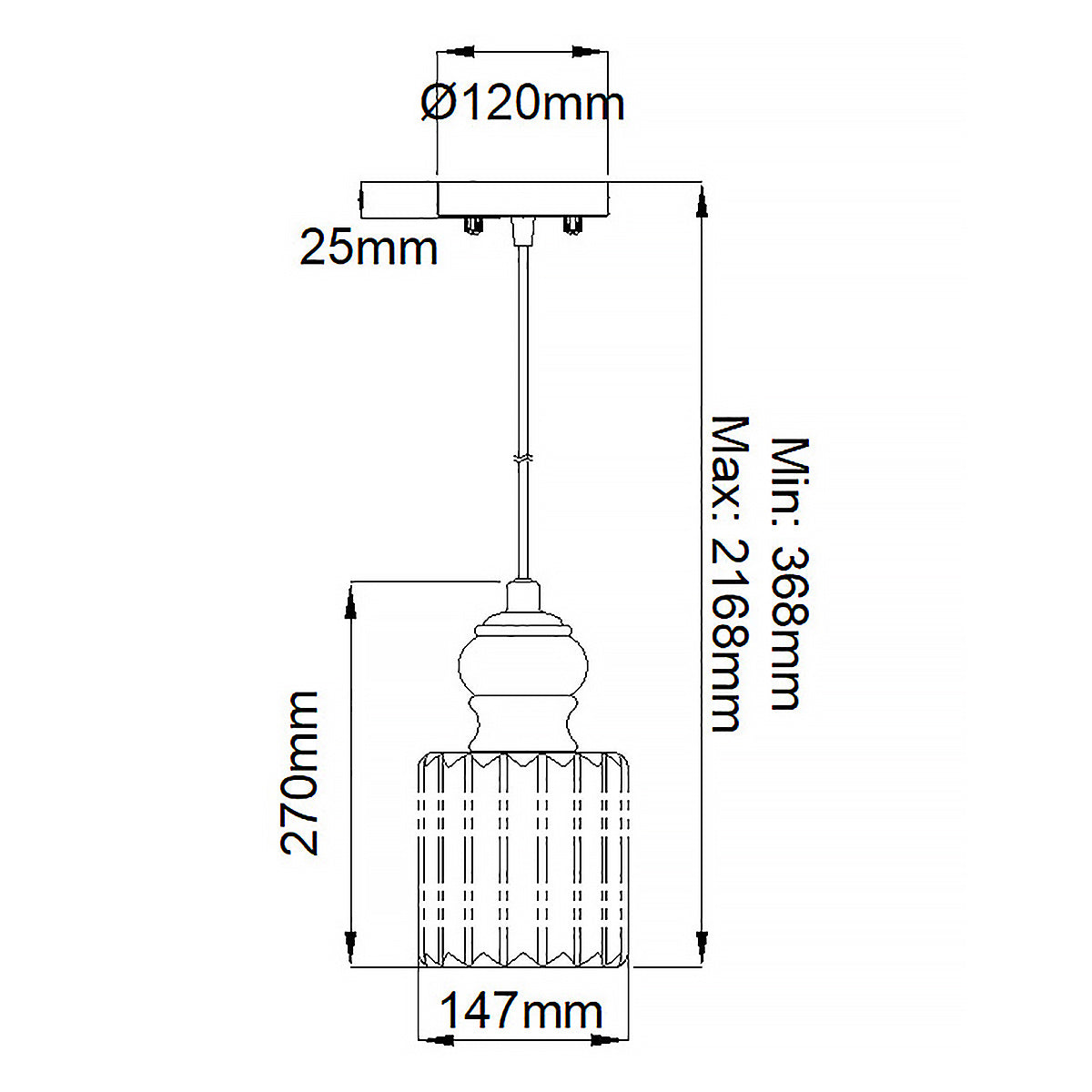 Kichler Riviera Pendelleuchte Nickel – Massskizze