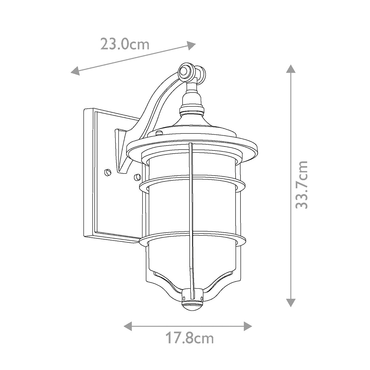Kichler Royal Außenleuchte Schwarz – Massskizze