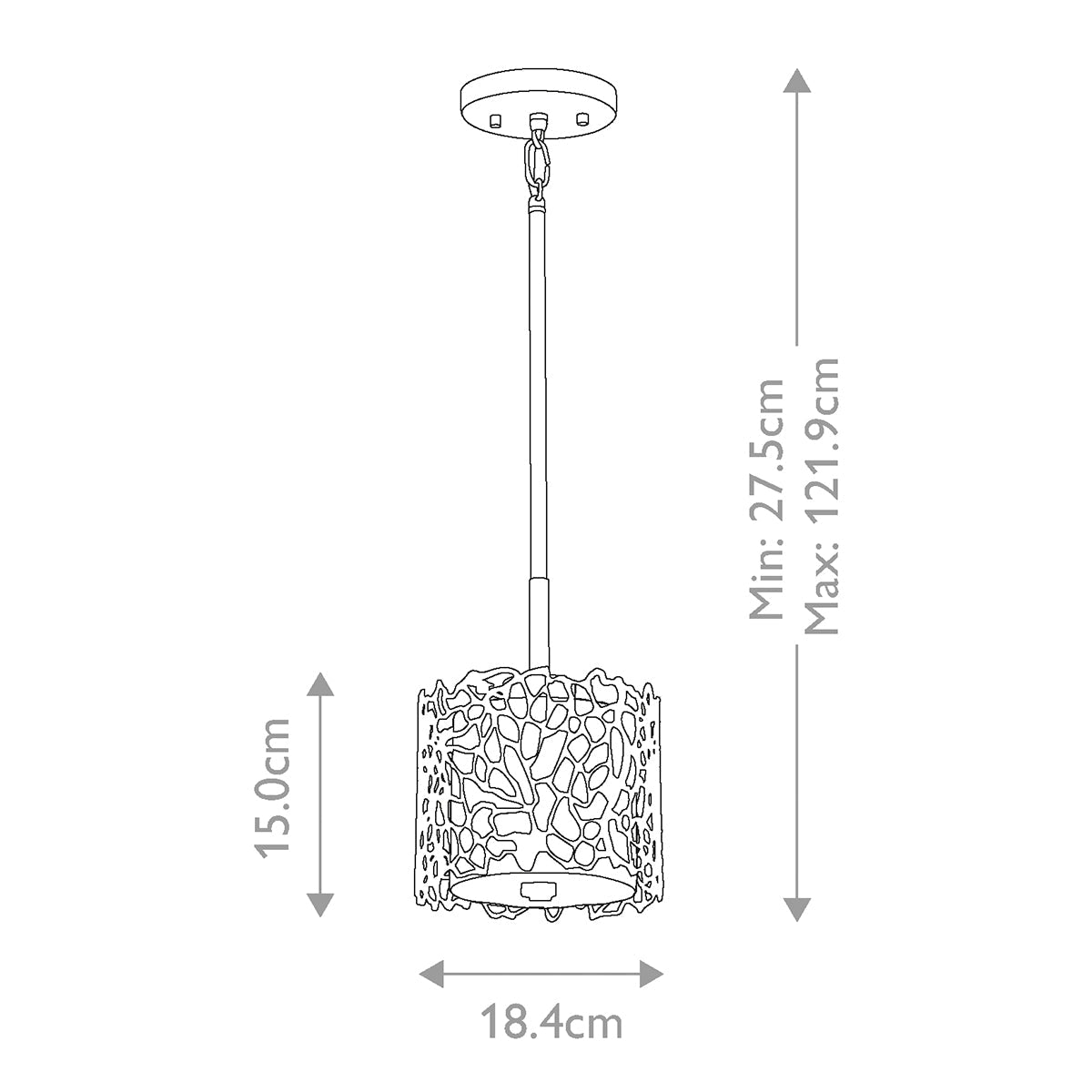 Kichler Silver Pendelleuchte Zinn – Massskizze
