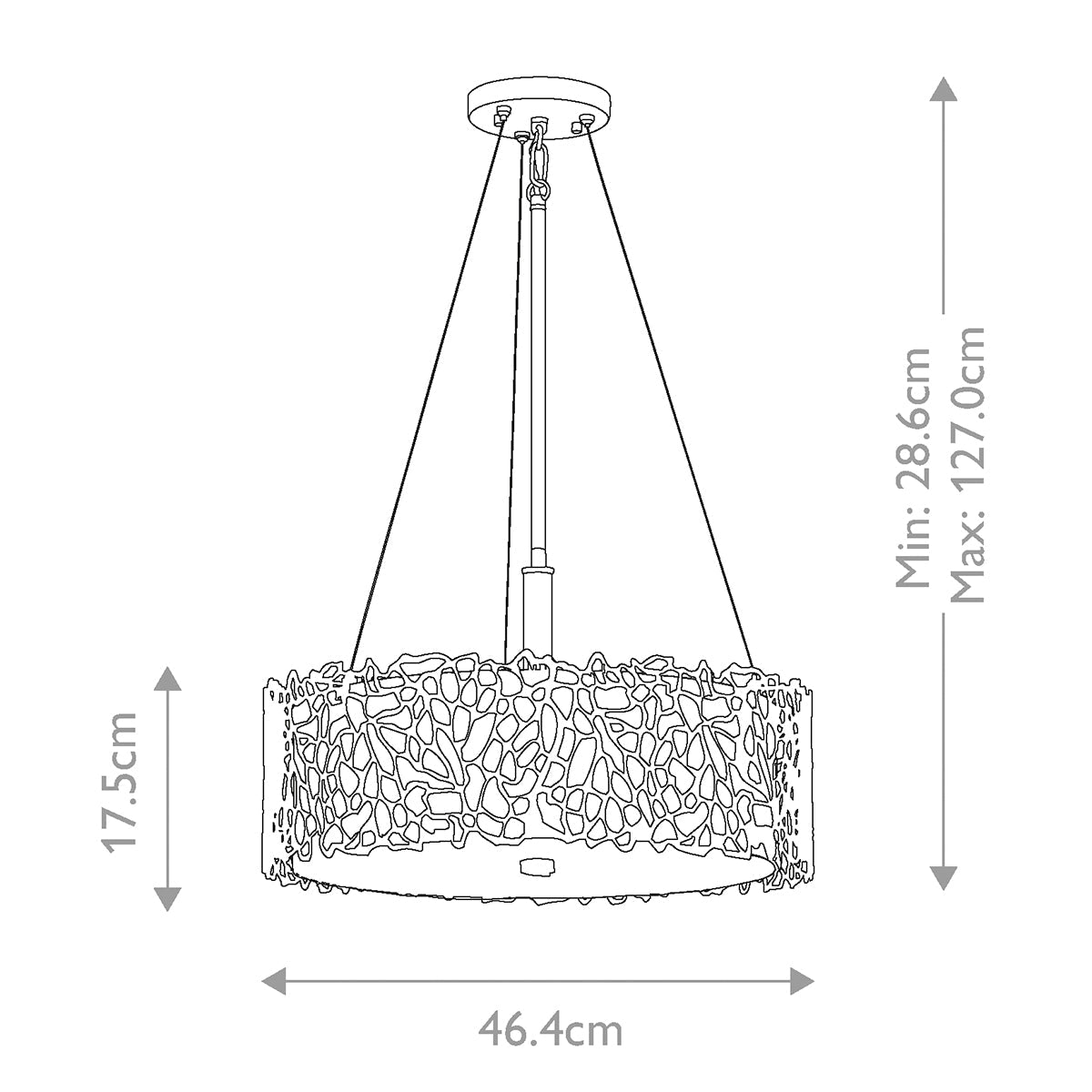 Kichler Silver Pendelleuchte Zinn – Massskizze