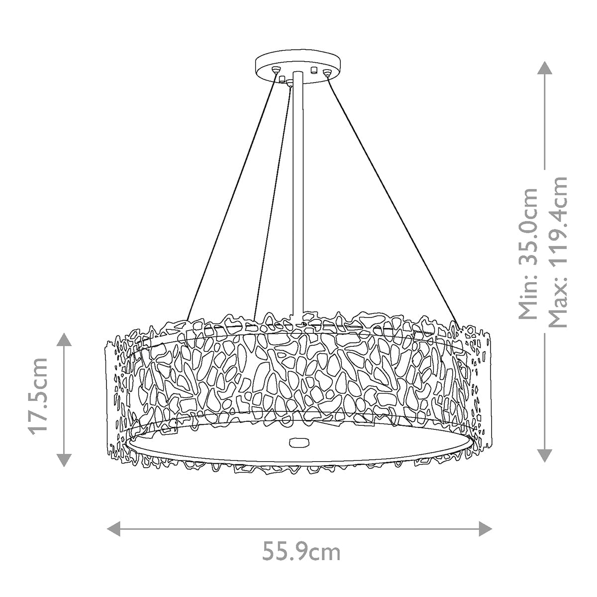 Kichler Silver Pendelleuchte Zinn – Massskizze