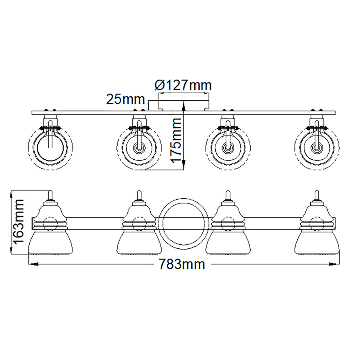 Kichler Talland Wandleuchte Chrom – Massskizze