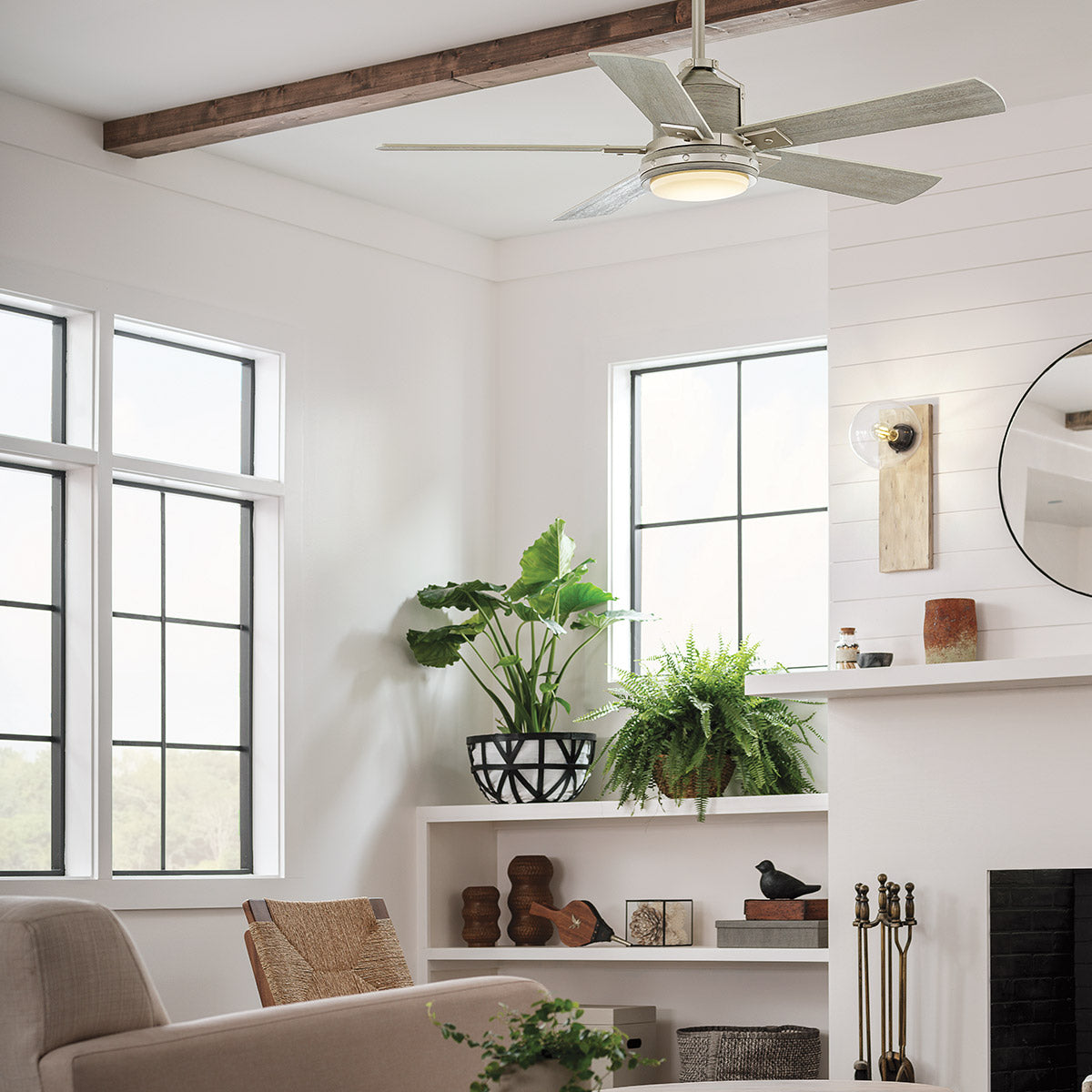 Deckenventilator 'Colerne', Ø 13.2 cm, Gebürstetes Nickel – Dimmbar