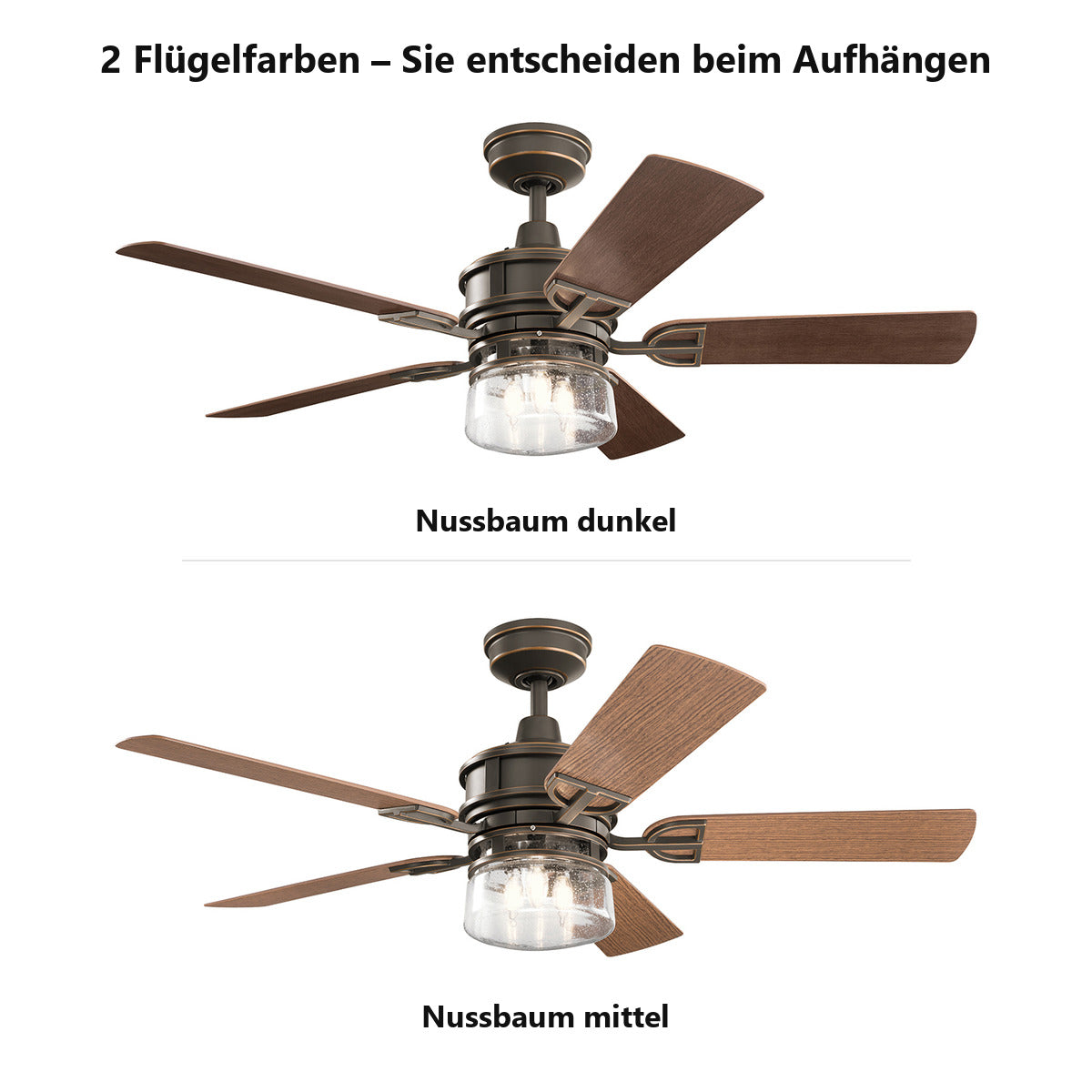 Kichler Lyndon Deckenventilator – Wendeflügel in Nussbaum dunkel und Nussbaum mittel