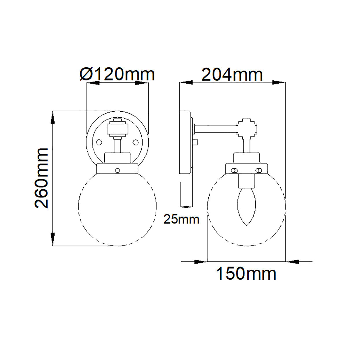 Elstead Kula Wandleuchte Nickel – Massskizze