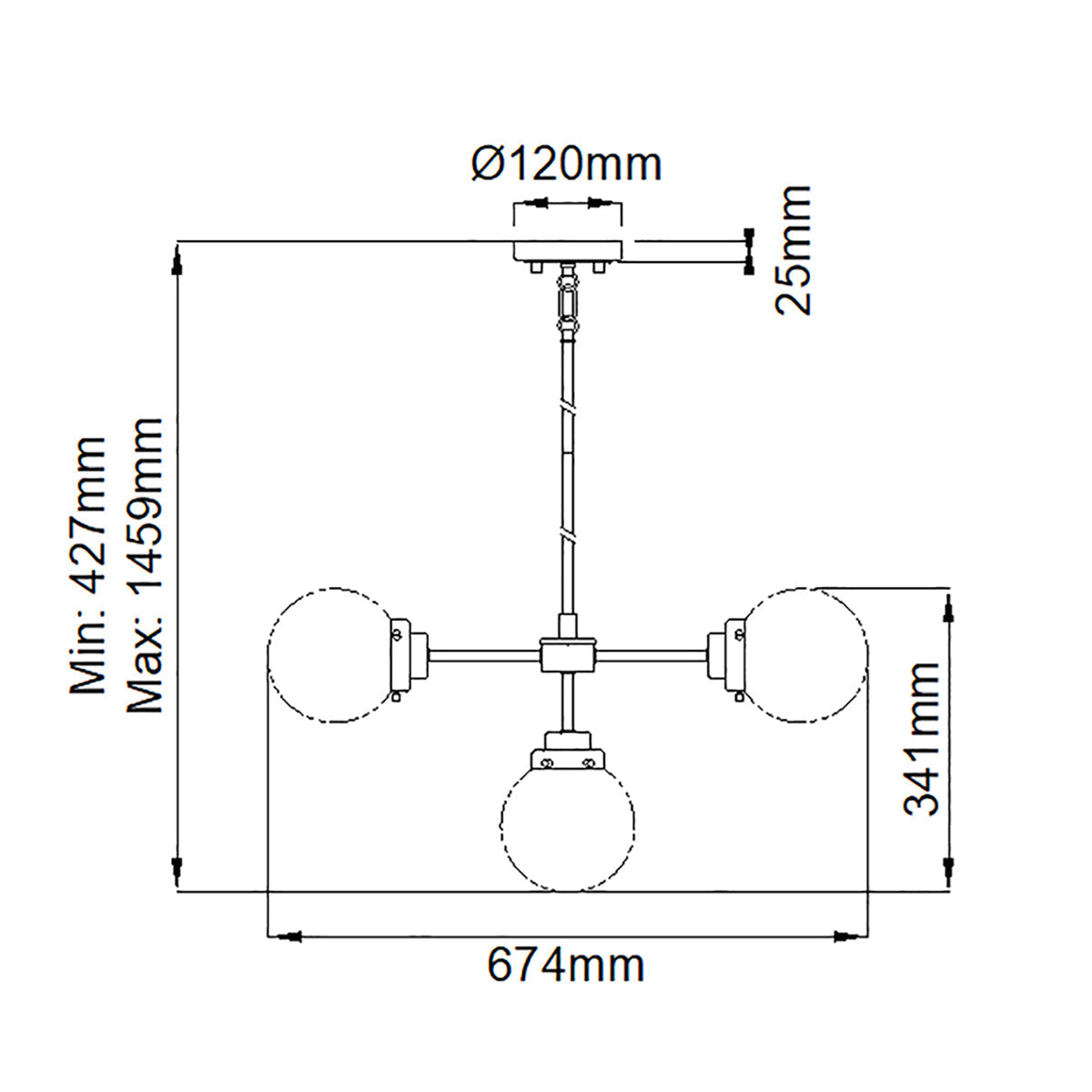 Elstead Kula Kronleuchter Nickel – Massskizze