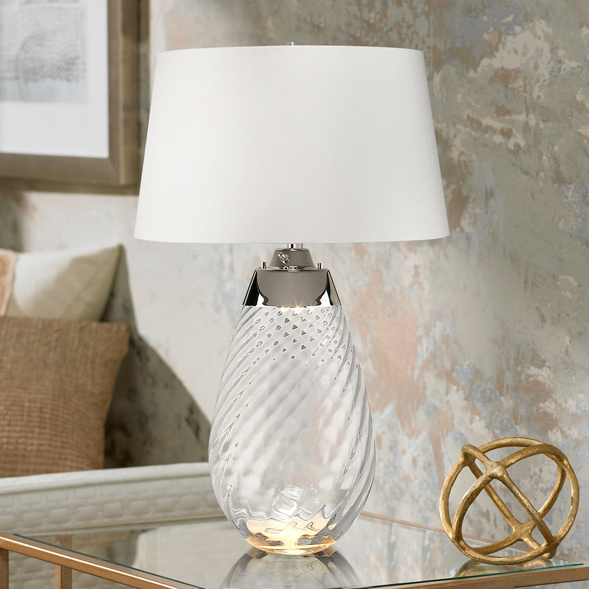 Tischlampe, Ø 46.0 cm, Smoke-tinted Glass / Slate Shade – Dimmbar