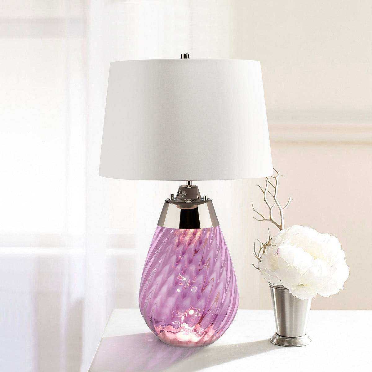 Elstead Lena Tischlampe Plum-tinted Glass / Off-White Shade – Detailansicht 2
