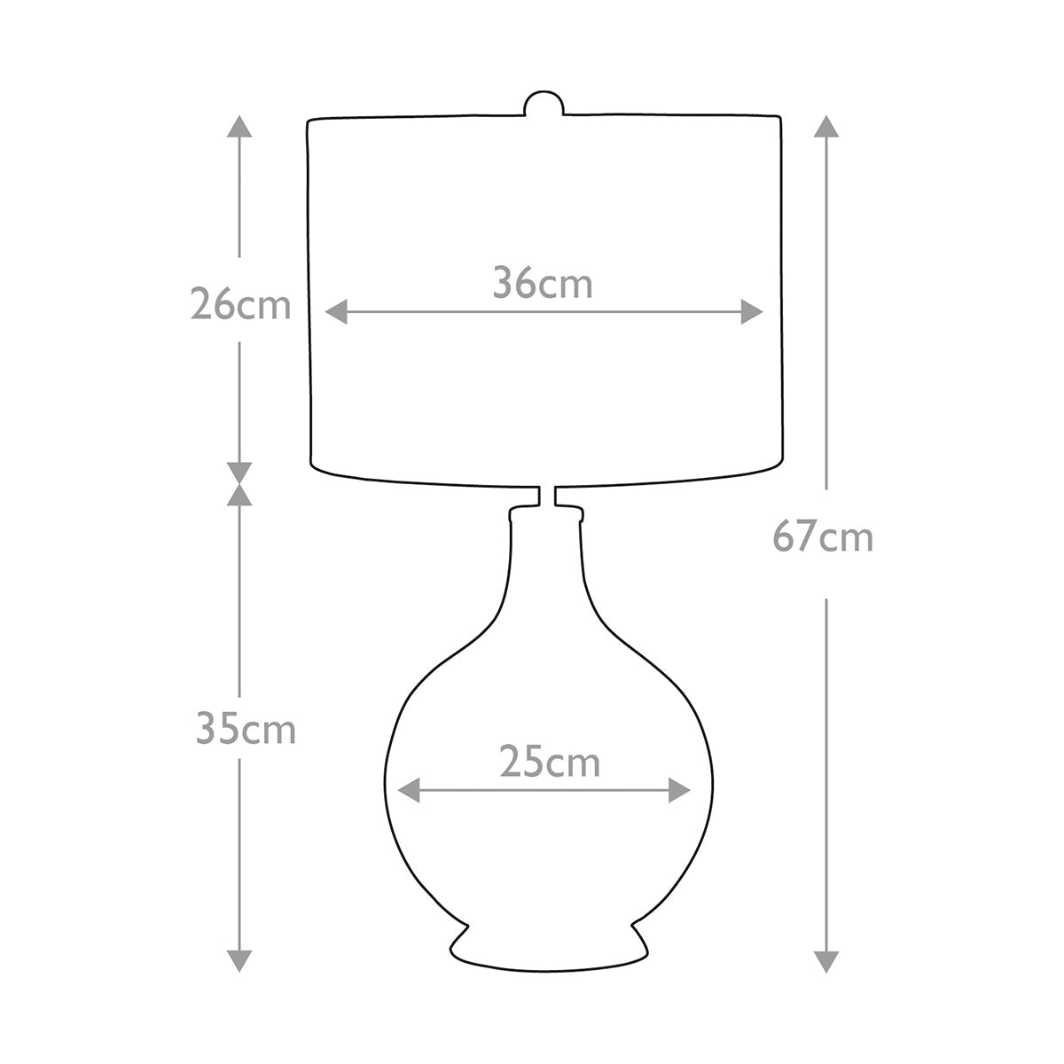 Elstead Orb Tischlampe Messing, Schwarz – Massskizze