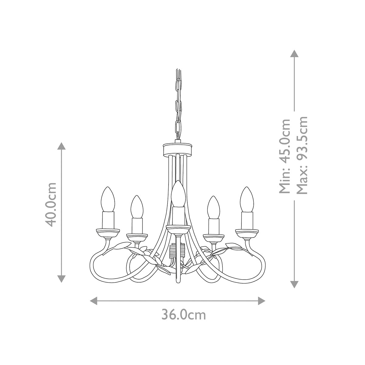 Elstead Olivia Kronleuchter Schwarz, Gold – Massskizze