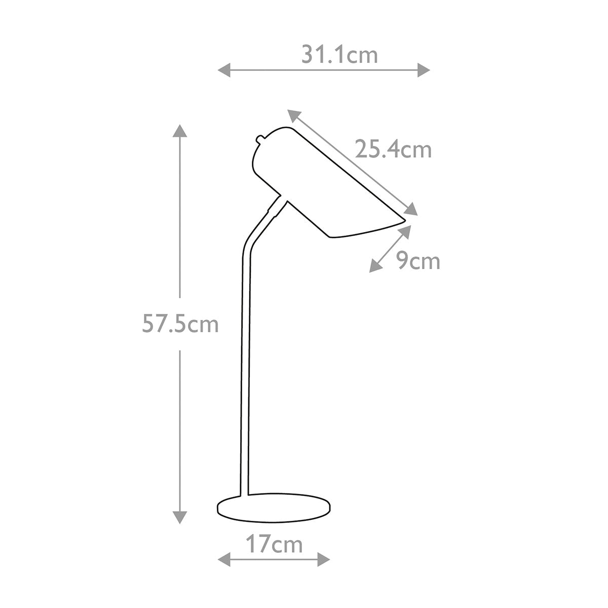 Elstead Quinto Tischlampe Weiß, Messing – Massskizze