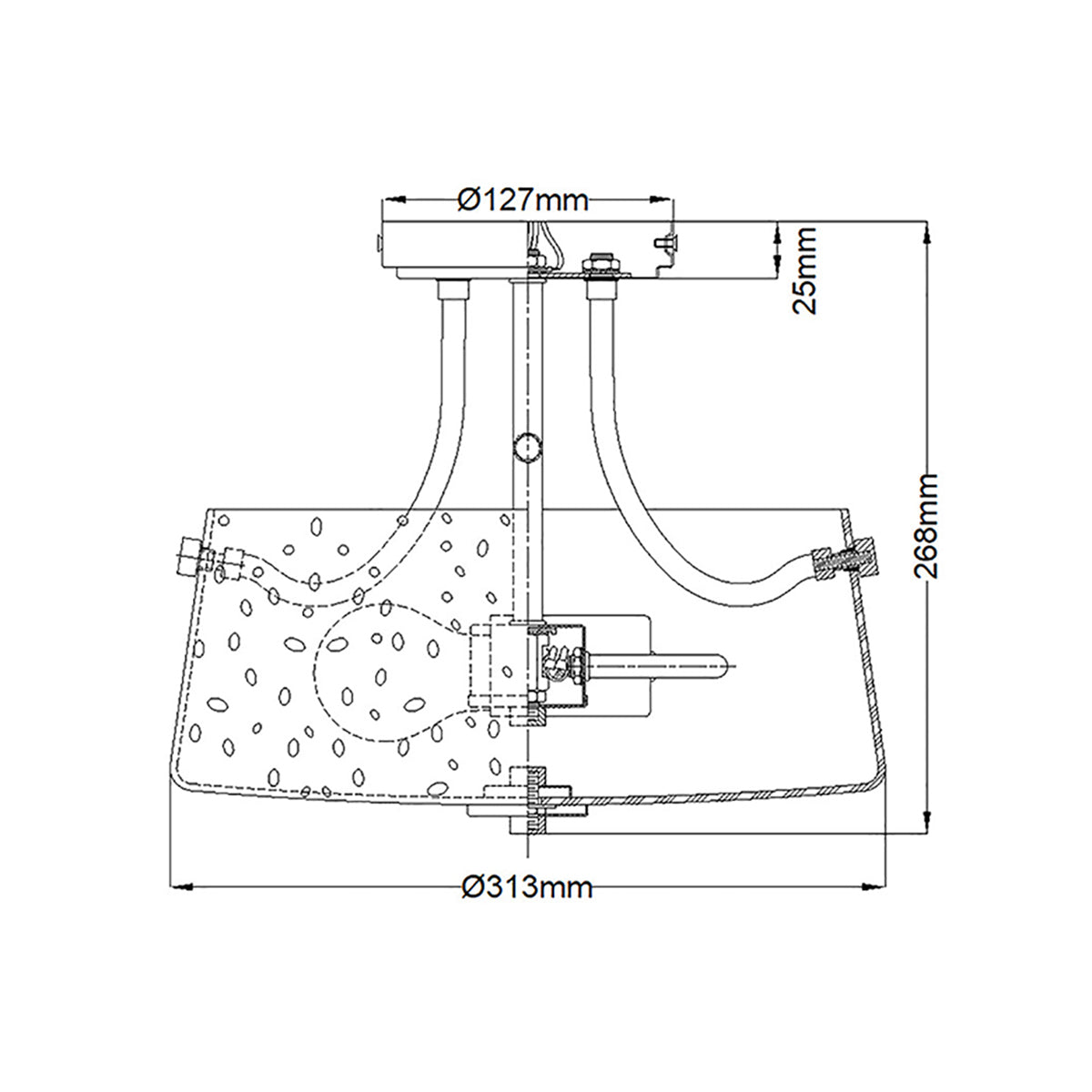 Quoizel Hollister Deckenleuchte Messing – Massskizze
