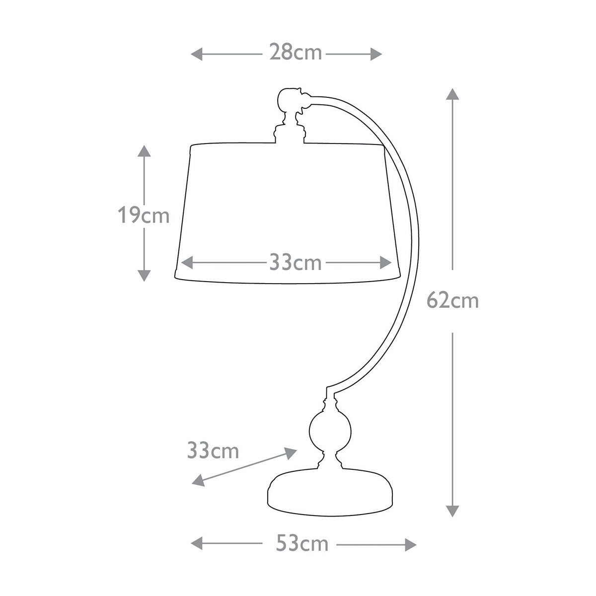 Quoizel Jenkins Tischlampe Messing – Massskizze