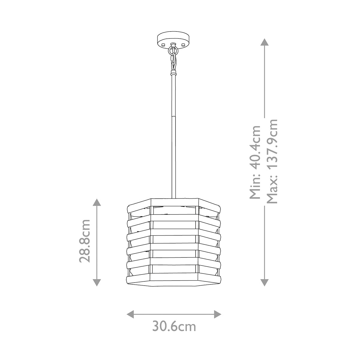 Elstead Shoal Pendelleuchte Nickel – Massskizze