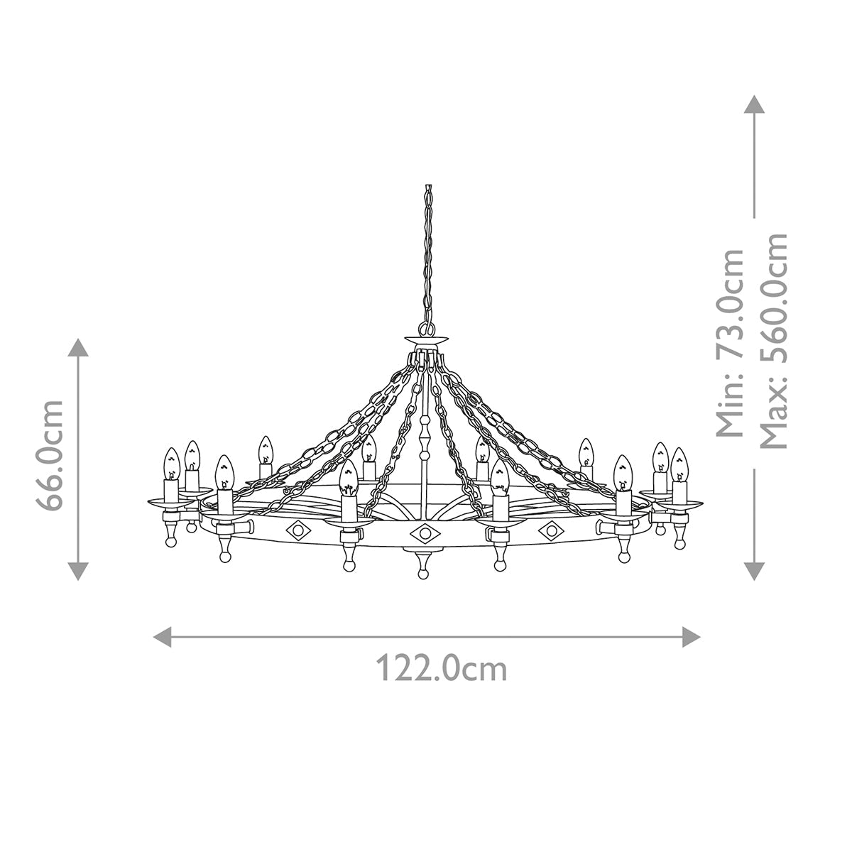 Elstead Warwick Kronleuchter Graphit, Schwarz – Massskizze