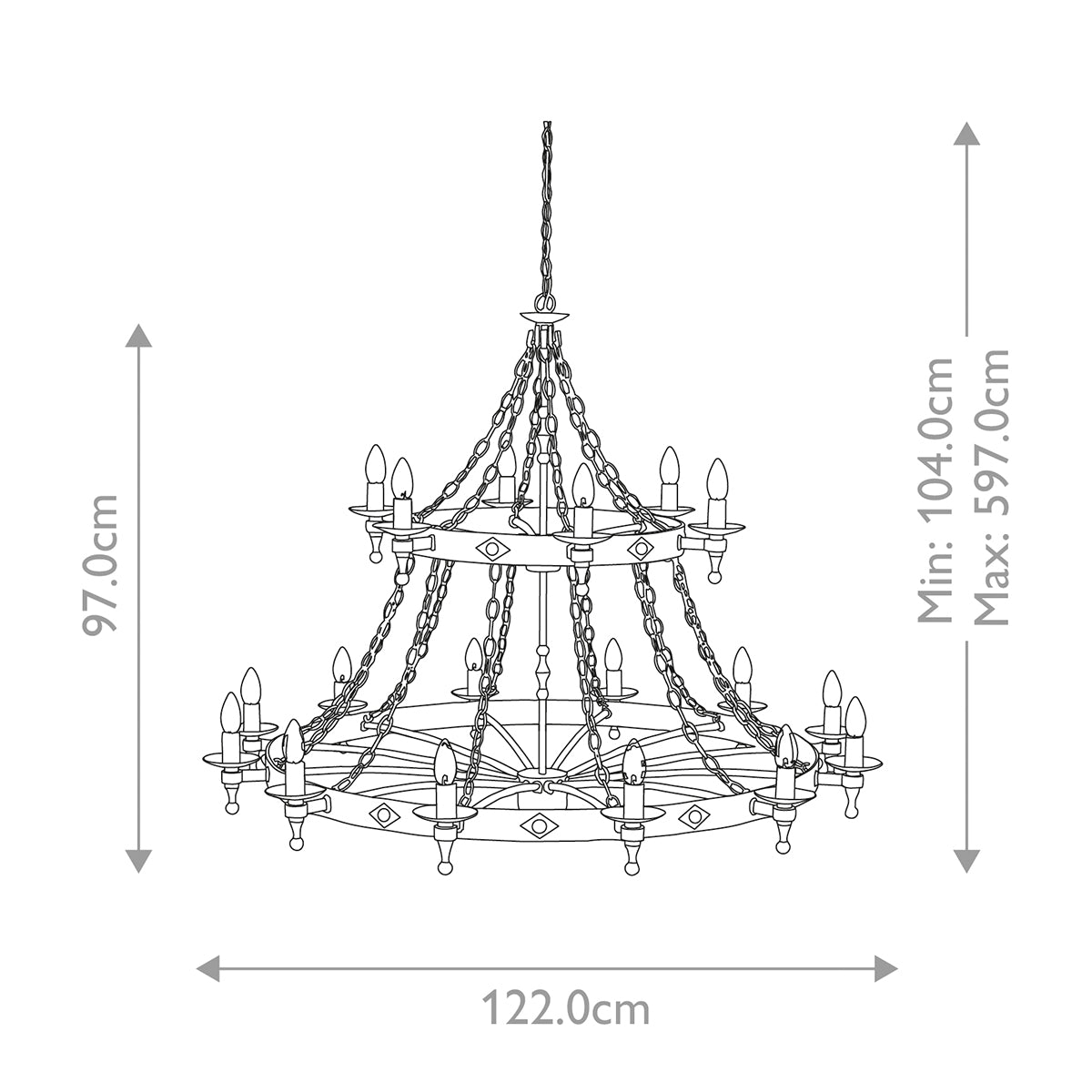 Elstead Warwick Kronleuchter Graphit, Schwarz – Massskizze