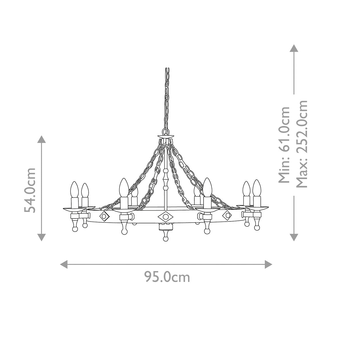 Elstead Warwick Kronleuchter Graphit, Schwarz – Massskizze